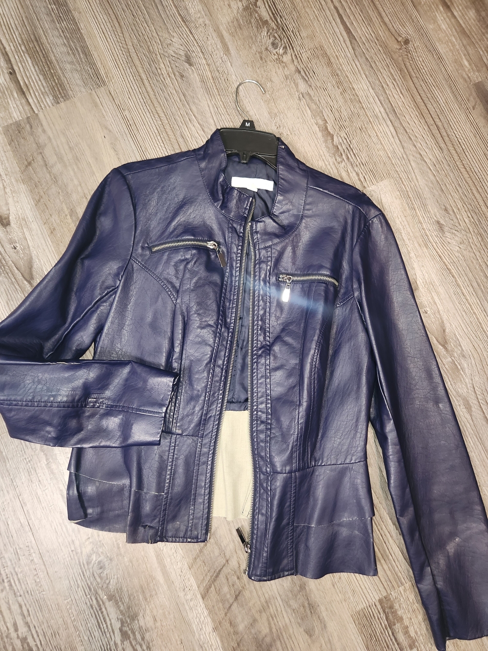 Women’s Navy Blue Leather Zip-Front Jacket